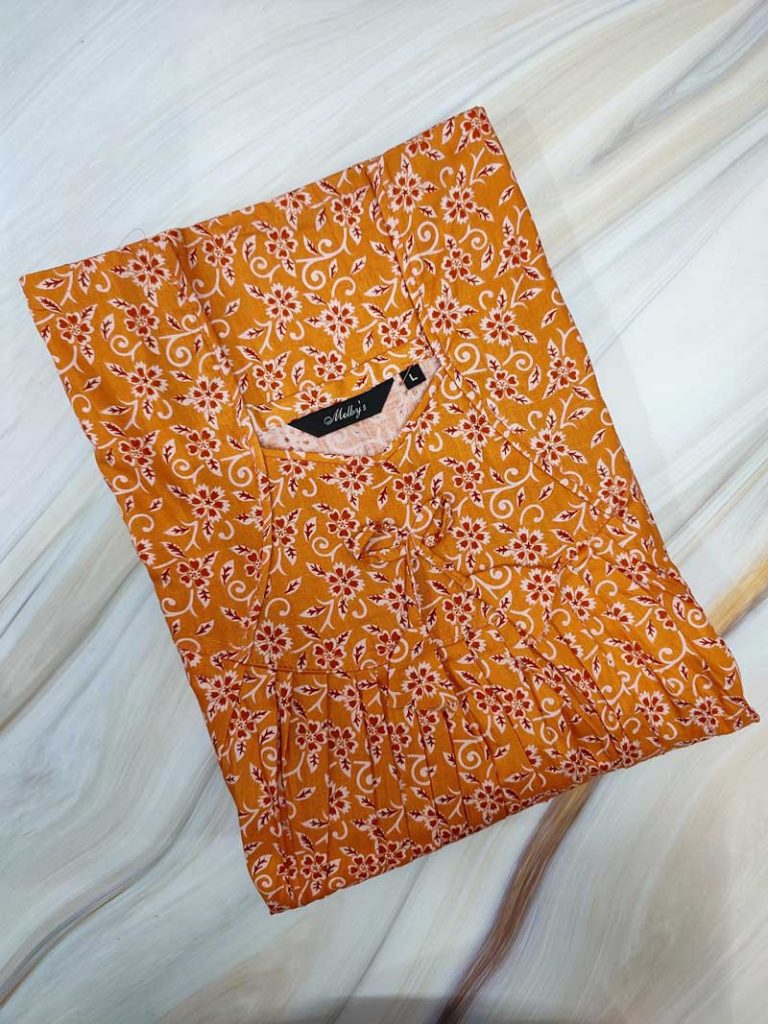 - Front Open Nighty With Pleats Stitching - Front Open Nighty With Pleats Stitching