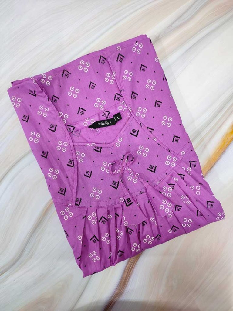 - Front Open Nighty With Pleats Stitching - Front Open Nighty With Pleats Stitching