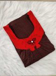 Comfortable cotton nighty with round neck -55 inches long - Black + Red