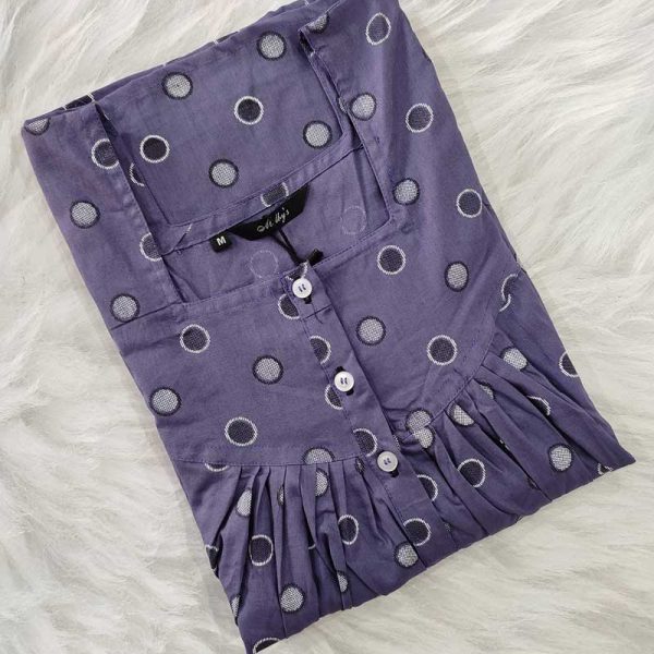 Front Open Cotton Nighty With Buttons, 55 Inches Long - Ash