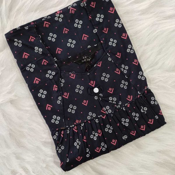 Traditional cotton nighty, 55 Inches Long - Dark Blue