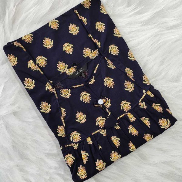 Traditional cotton nighty, 55 Inches Long - Dark Blue