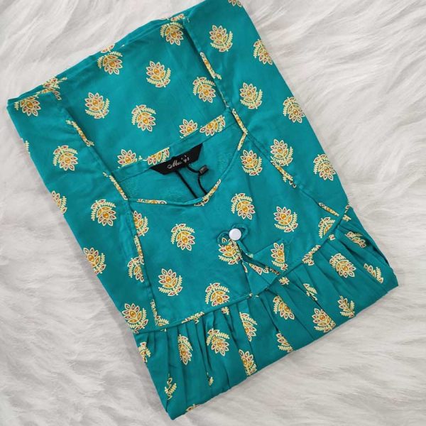 Traditional cotton nighty, 55 Inches Long - Green