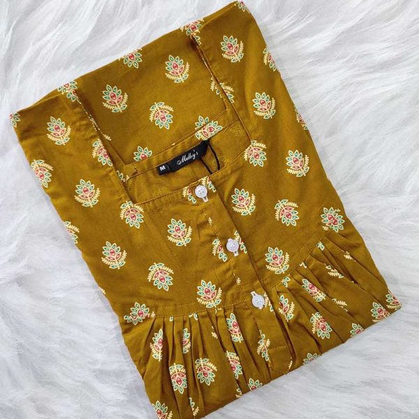 Front Open Cotton Nighty With Buttons, 55 Inches Long - Lemon Green