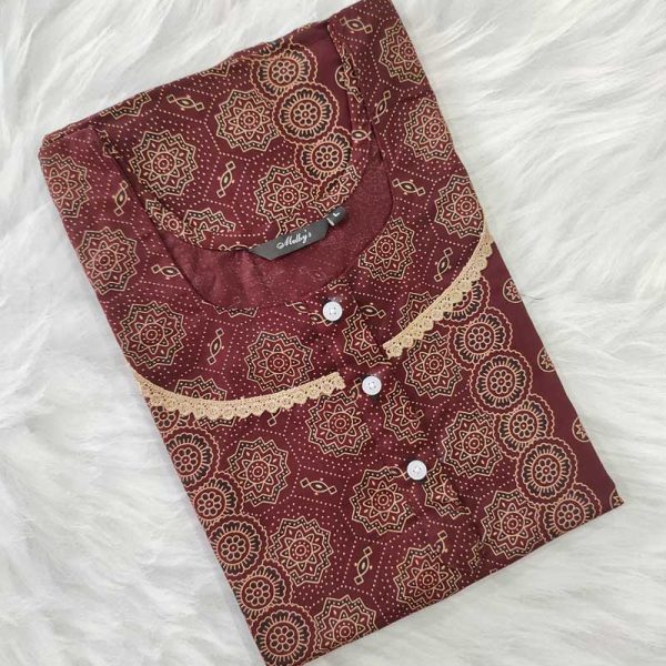 Comfortable Churidar Model Cotton Nighty - 55 Inches Long - Maroon