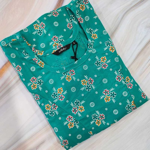 Pure Cotton Feeding Nighty With Side Zips For Mothers -55 inches Long -Green
