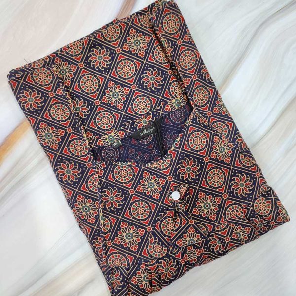 Comfortable Traditional Cotton Nighty - 57 inches long - Dark Blue