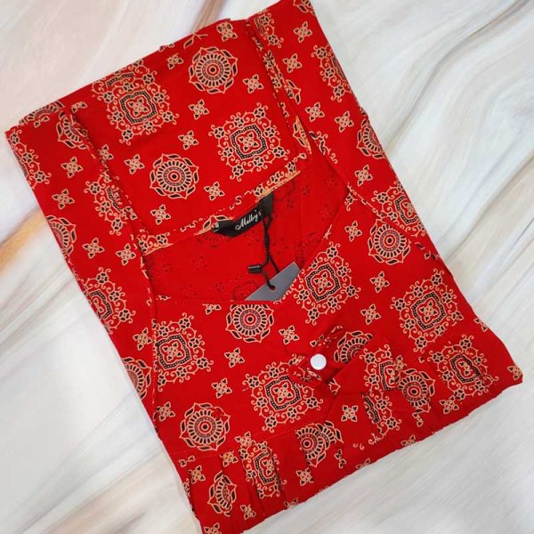 Comfortable Traditional Cotton Nighty - 57 inches long - Red