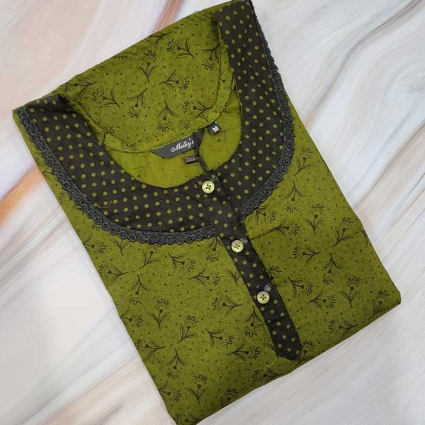 Comfortable Churidar Model Cotton Nighty - 55 Inches Long - Green