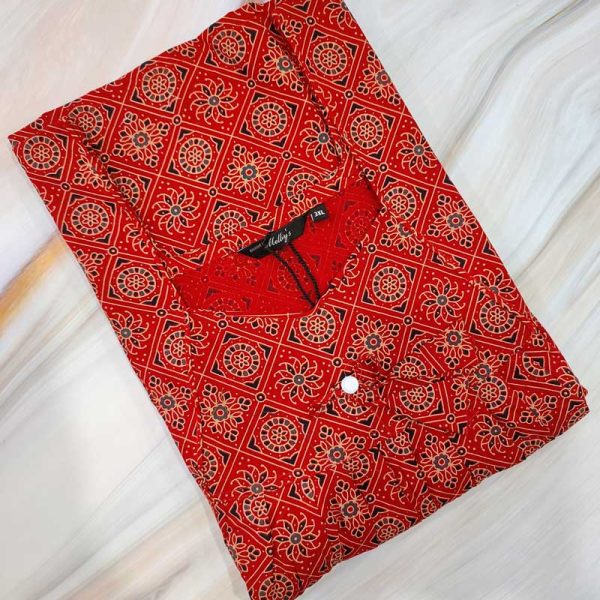 Comfortable Traditional Cotton Nighty - 57 inches long - Red