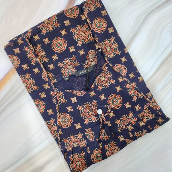 Comfortable Traditional Cotton Nighty - 57 inches long - Dark Blue