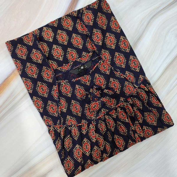 Traditional cotton nighty, 55 Inches Long - Dark Blue