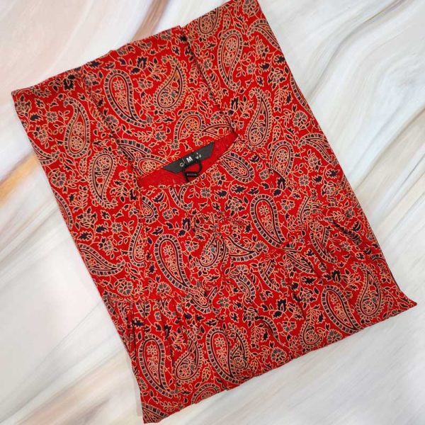 Traditional cotton nighty, 55 Inches Long - Red