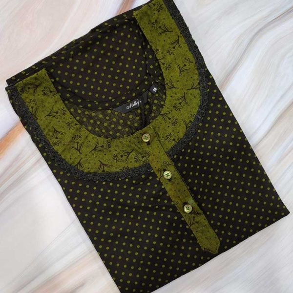 Comfortable Churidar Model Cotton Nighty - 55 Inches Long - Black + Green