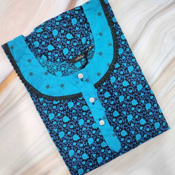Comfortable Churidar Model Cotton Nighty - 55 Inches Long - Blue