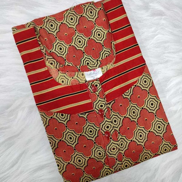 Churidar Model Nighty With Buttons -57 inches long - Red