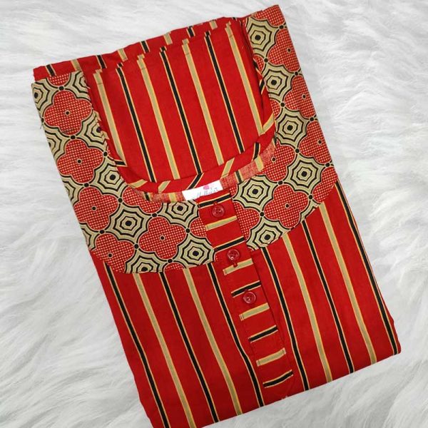 Churidar Model Nighty With Buttons -57 inches long - Red