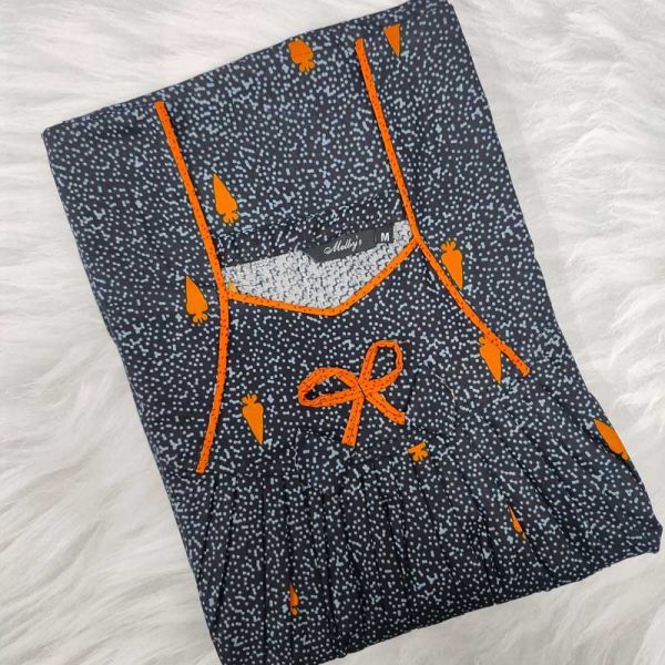 Traditional cotton nighty, 55 Inches Long - Black + Orange