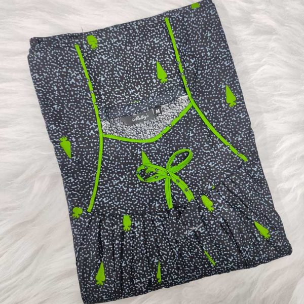 Traditional cotton nighty, 55 Inches Long - Black + Green