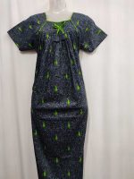Traditional cotton nighty, 55 Inches Long - Black + Green - Image 2