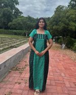 Comfortable Churidar Model Cotton Nighty - 55 Inches Long - Green - Image 5