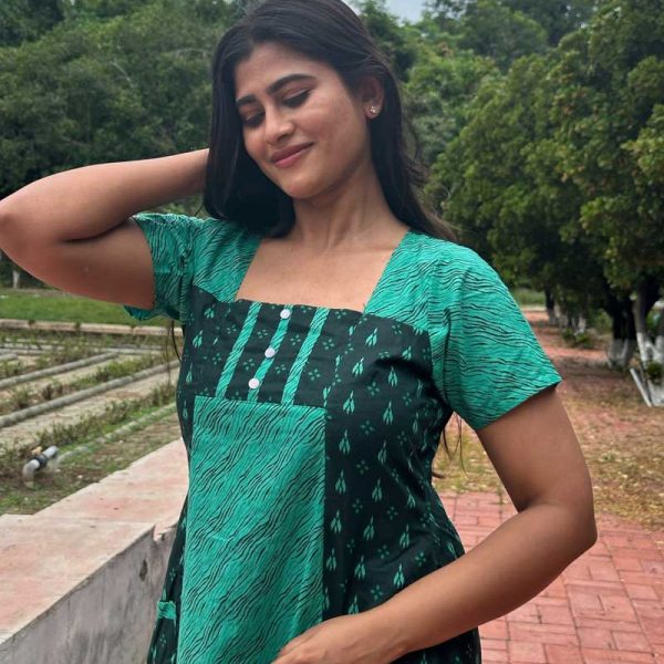 Comfortable Churidar Model Cotton Nighty - 55 Inches Long - Green