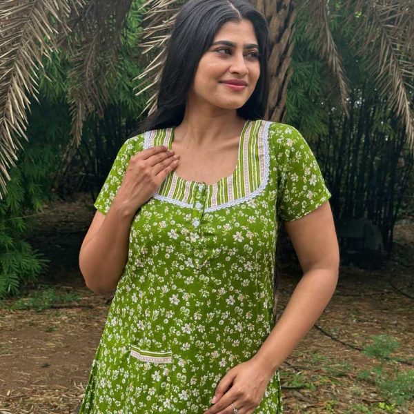 Comfortable Churidar Model Cotton Nighty - 55 Inches Long - Green