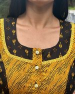 Comfortable Churidar Model Cotton Nighty - 55 Inches Long - Yellow - Image 3