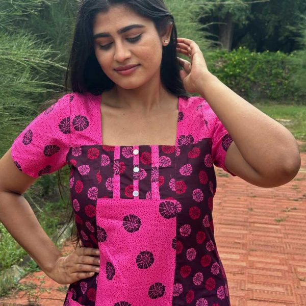 Comfortable Churidar Model Cotton Nighty - 55 Inches Long - Rose