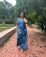 Comfortable cotton nighty with long sleeves- 55 inches long - Blue - Image 3