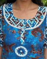 Comfortable cotton nighty with long sleeves- 55 inches long - Blue - Image 2