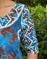 Comfortable cotton nighty with long sleeves- 55 inches long - Blue - Image 4