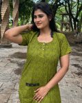 Comfortable Churidar Model Cotton Nighty With Collar Neck - 55 Inches Long - Green