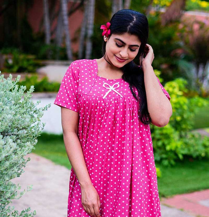 - Front Open Nighty With Pleats Stitching