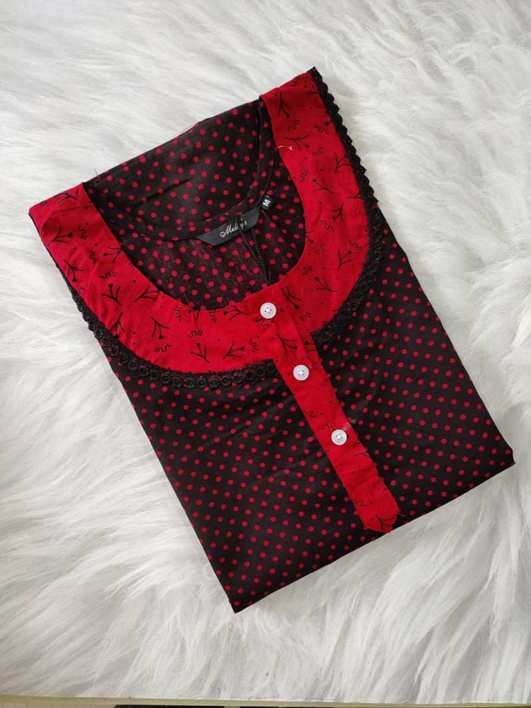 - Front Open Nighty With Pleats Stitching