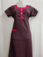 Comfortable Churidar Model Cotton Nighty - 55 Inches Long - Black - Image 2