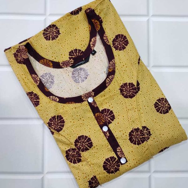 Pure Cotton Feeding Nighty With Side Zips For Mothers -55 inches Long -Yellow