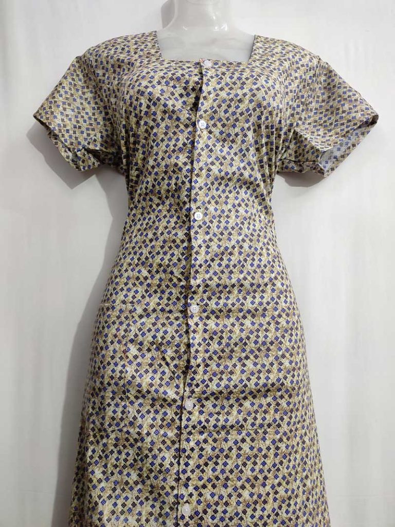 - Front Open Nighty With Pleats Stitching - Front Open Nighty With Pleats Stitching