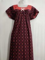 Comfortable cotton nighty with round neck -55 inches long - Brown - Image 2