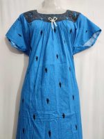 Comfortable cotton nighty with round neck -55 inches long - Blue - Image 2
