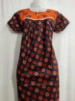 Front Open Cotton Nighty With Buttons, 55 Inches Long - Brown - Image 2