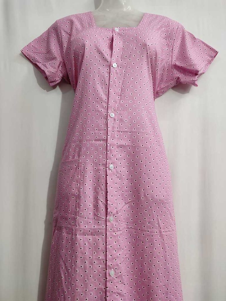 - Front Open Nighty With Pleats Stitching - Front Open Nighty With Pleats Stitching