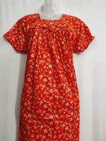 Traditional cotton nighty, 55 Inches Long- Orange - Image 2