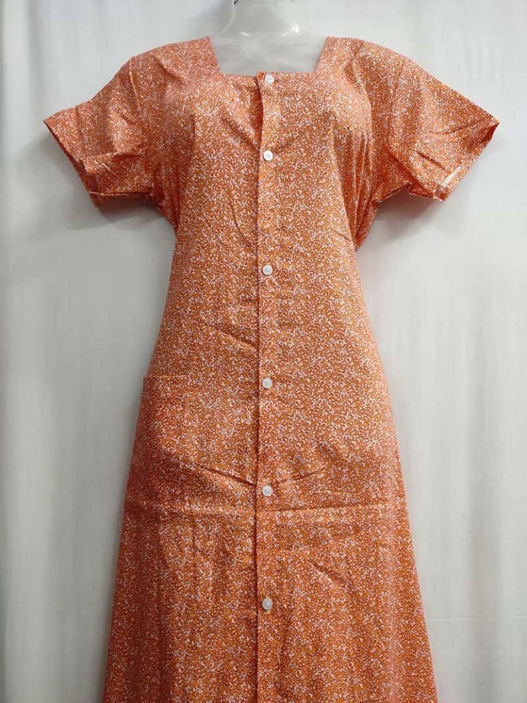 - Front Open Nighty With Pleats Stitching - Front Open Nighty With Pleats Stitching