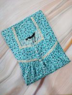 Front Open Cotton Nighty With Buttons, 55 Inches Long - Blue