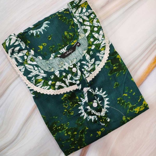 Comfortable cotton nighty with long sleeves- 55 inches long - Green