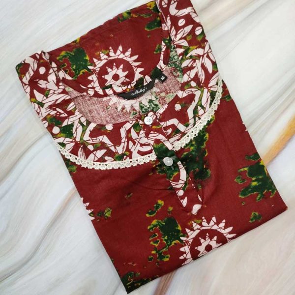 Comfortable cotton nighty with long sleeves- 55 inches long - Maroon