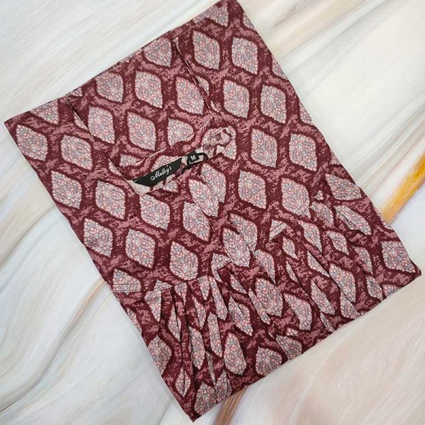 Front Open Cotton Nighty With Zip, 55 Inches Long - Maroon
