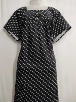 Comfortable Front Open Cotton Nighty With Buttons- 57 inches long - Black - Image 2
