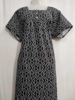Comfortable Front Open Cotton Nighty With Buttons- 57 inches long - Black - Image 2